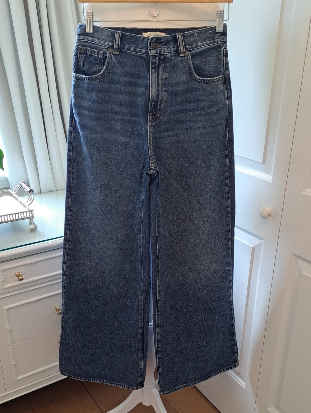 NWOT Madewell Womens Super Wide-Leg Medium Distressed Wash High Rise Jeans 26